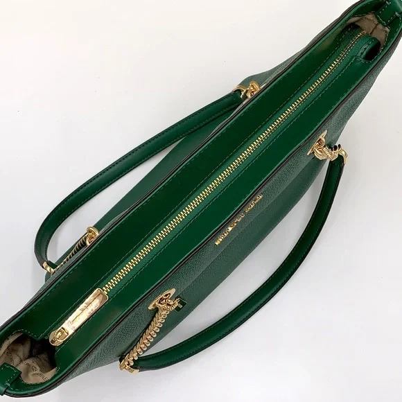 Michael Kors Jet Set Item Medium Front Pocket Shoulder Chain Tote JEWEL GREEN